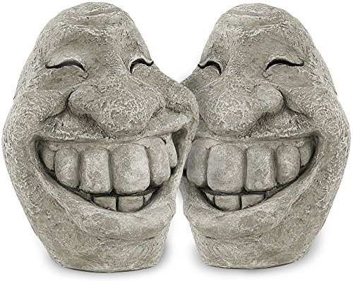 Gartendeko – Freundliches Steingesicht Smiley – Für fröhliche Gartengestaltung | Ideal für Eltern und Kinder – Deko-Statue für eine einladende Atmosphäre im Garten.