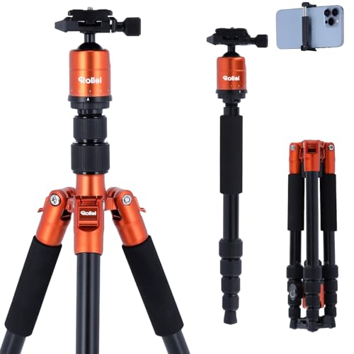 Leichtes Reisestativ für Fotografen – Stabil, kompakt, vielseitig – Ideal für DSLR und Smartphone – Orange Rollei Compact Traveler No.1 – Arca Swiss Kompatibel – Perfekt für unterwegs.