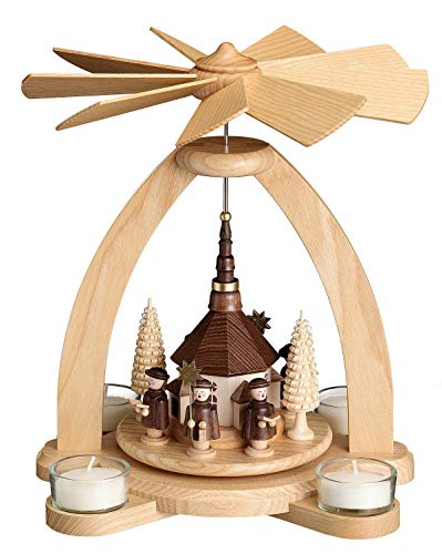 Stimmungsvolle Tischpyramide – Traditionelle Teelichtpyramide mit Seiffener Kirche – Perfekt für gemütliche Abende – Handgefertigt im Echt Erzgebirge® seit 1810. Ideal für Liebhaber traditioneller Weihnachtsdekoration.