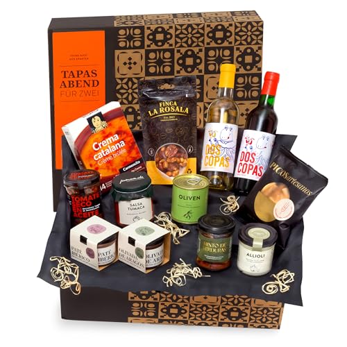 Genuss pur - Ein Tapas-Abend für Zwei - gefüllter Feinkost-Geschenkkorb von jamon.de - Köstliches Geschenk für Frauen, Männer & Paare