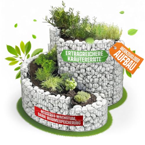 Kräutergarten der Extraklasse – bellissa Gabionen Grünkraut-Kräuterspirale - 4501 - für Hobbygärtner - hochwertiger Steinkorb-Bausatz in Gartenbau-Qualität - Platzsparend und dekorativ.