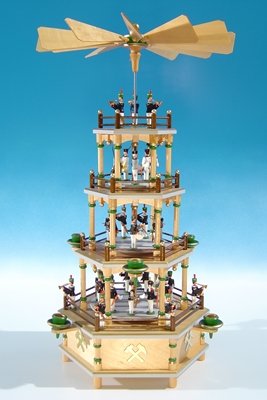Weihnachtspyramide – Bunter Bergmann – Perfekte Tischdekoration für die Feiertage – Handgearbeitete Holzpyramide mit Spielwerk für ein stimmungsvolles Festtagsambiente – Ideal für Weihnachtsliebhaber und Sammler.