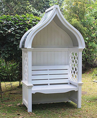 Entspannung pur im eigenen Garten – Luxuriöse Strandkorbwerk Philosophenbank Laubenbank Princess aus strapazierfähigem Mahagoni-Vollholz in weiß verzinkt. Perfekt für stilbewusste Outdoor-Fans und Genießer.