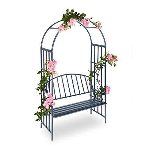 Entspannt im Grünen – Robuster Rosenbogen mit integrierter Bank für gemütliche Stunden im Garten | Stabile Metallkonstruktion für Rankpflanzen | Perfekt für Gartenliebhaber und Entspannungssuchende