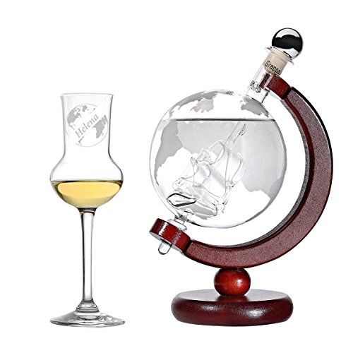 Einzigartiges Grappa-Set – Personalisiert mit Weltkarte und Schiff – Perfektes Geschenk für Geburtstage und Weihnachten – Inklusive Grappaglas mit Globus-Gravur – Für Genießer und Entdecker