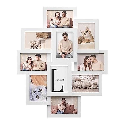 Präsentiere deine schönsten Erinnerungen – Fotorahmen mit 10 Steckplätzen für 10 x 15 cm Fotos, Collage-Rahmen aus weißem MDF von SONGMICS, perfekt für Familienfotos und schöne Momente.
