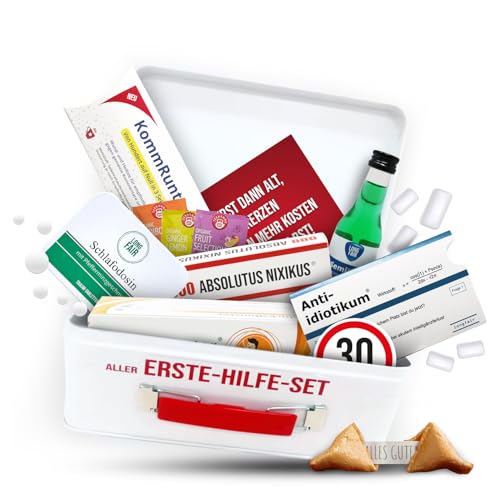 Geschenkidee für den 30. Geburtstag – Lustiges Erste Hilfe Set in Geschenk-Box – 8-teilig – Perfektes Spaßgeschenk zum Geburtstag – Für humorvolle Feierlichkeiten geeignet.