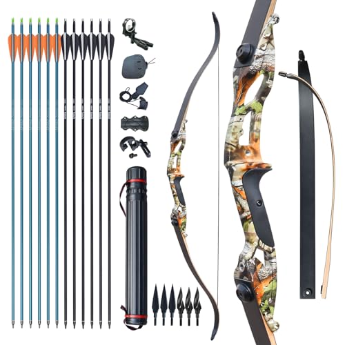 Ultimatives Jagdabenteuer – Kraftvoller Recurvebogen Set für Erwachsene – Perfekt für Outdoor-Fans und Jäger – 56 Zoll langbogen aus Aluminiumlegierung – 30-50lbs Zugkraft – Tarnungsmuster für optimale Tarnung.