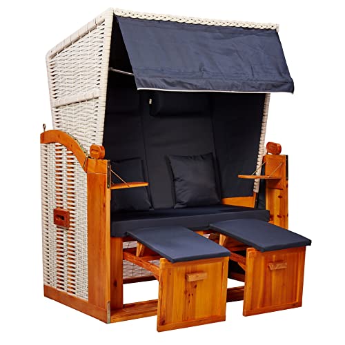 Entspannung pur – Hochwertiger 2-Sitzer Strandkorb aus Vollholz für Balkone, Terrassen und Gärten – Perfekt für Sonnenanbeter und Outdoor-Fans – Inklusive Schutzhülle für den Winter