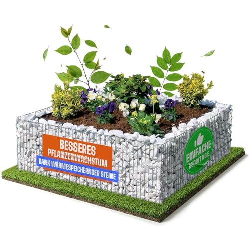 Verschönern Sie Ihren Garten mit Leichtigkeit – bellissa Gabionen-Hochbeet Premium 4-Eck! Quadratischer Steinkorb-Pflanzkübel mit Trennfolie, ideal für Outdoor-Liebhaber. Maße: 120 x 120 x 40 cm.