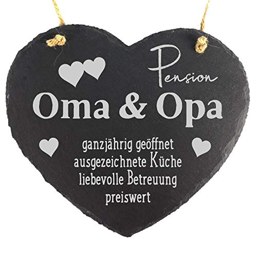 Deko Wandbild – Mit inspirierendem Spruch – Perfektes Geschenk für die Pension von Oma & Opa – Schieferherz 20x17cm aus Naturstein zum Aufhängen – Einzigartige und liebevolle Dekoration.