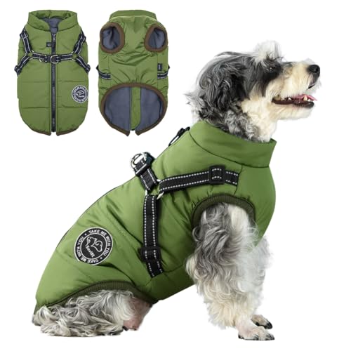 Gemütliche Winterweste für Hunde – Warm und stylisch durch den Winter – Perfekt für sportliche Outdoor-Fans – Savlot Hundejacke mit Baumwollpolsterung und Brustgurt – In Grün, S.