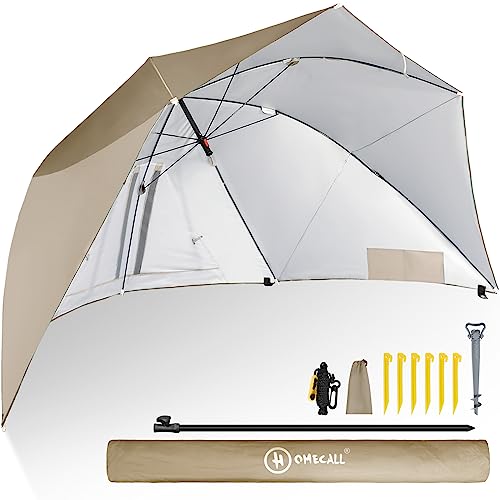 Genießen Sie sonnige Tage am Strand mit dem HOMECALL Strandschirm! Schützen Sie sich vor UV-Strahlen mit winddichtem Design und praktischem Fenster – perfekt für Strandliebhaber und Familien.