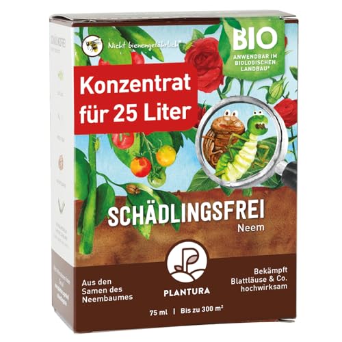 Effektive Schädlingsbekämpfung mit Plantura Bio-Schädlingsfrei Neem – Bekämpft Blattläuse, Thripse & Co. an Gemüse, Kräutern & Zierpflanzen – 75 ml Konzentrat für bis zu 25 L (300 m²) – Natürlich und wirksam.