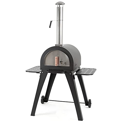 Genießen Sie knusprige Pizza wie vom Italiener - BBQ-Toro Pizzaofen "Havai" mit Schamottesteinen, 2 Seitenablagen und 2 Rädern | Perfekt für Garten und Terrasse | Holzbackofen für Outdoor-Genuss