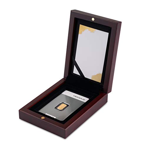 Edles Geschenk für besondere Anlässe - Goldbarren 1g Heraeus im Mahagoni-Etui mit Grußkarte - Feingold 999,9 - Perfekt für Sammler und Investoren