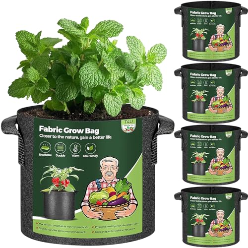 Pflanzen Sie Ihre eigenen frischen Kartoffeln im Garten – 5er Pack wiederverwendbarer 11L Pflanzsack aus Vliesstoff mit Tragegriffen für Blumen und Gemüse im Freien. Ideal für Gartenliebhaber!