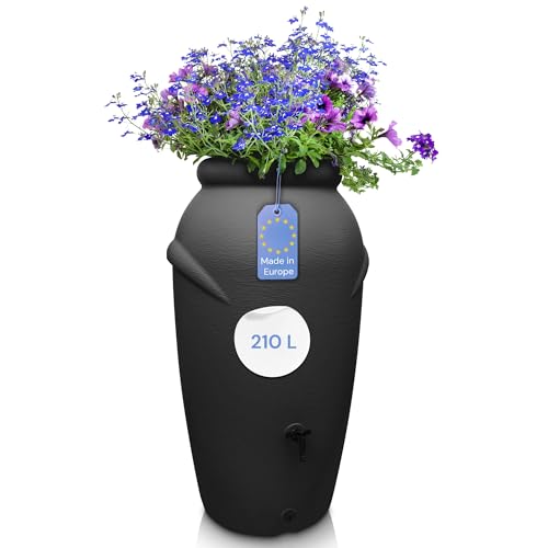 Sammele Regenwasser nachhaltig – YourCasa Regentonne 210 Liter Frostsicher – Stilvolles Amphore Design – Mit Wasserhahn für Garten – Ideal für umweltbewusste Hausbesitzer und Gartenliebhaber (Anthrazit)