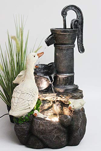Entspannende Atmosphäre im Garten – Wasserspiel mit Beleuchtung für gemütliche Abende – Perfekte Gartendekoration für Terrassen und Balkone – Springbrunnen Gänse BK821 für Outdoor-Fans geeignet.