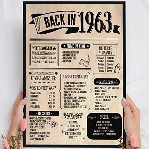 Personalisierbares Vintage Holzbild – Einzigartiges Geschenk zum 62. Geburtstag – Dekoration für Mann oder Frau – Optional mit Beleuchtung – Zeitlose Erinnerung an das Jahr 1963