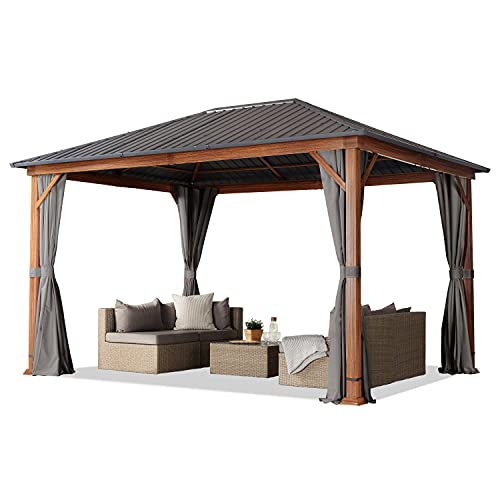 Stilvoller Schutz im Garten - TOOLPORT Gartenpavillon 3x4 m in Holzoptik mit Stahldach und 4 grauen Seitenteilen. Ideal für Outdoor-Enthusiasten und Gartenliebhaber.