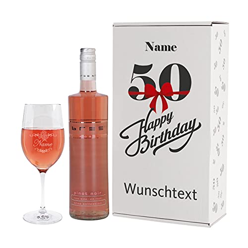 Personalisierte Geschenkidee für den 50. Geburtstag – Elegantes Set mit graviertem Weinglas und edler Weinflasche – Perfekt für Jubilare, die das Leben und guten Wein lieben!