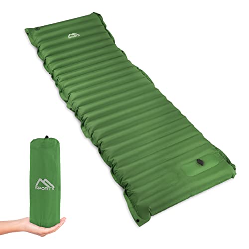 Ultraleichte Camping Isomatte – Komfort und Zuverlässigkeit für Outdoor-Abenteurer – Perfekt für Wanderer und Backpacker – MSPORTS Isomatte mit Fußpresse Pumpe und Feuchtigkeitsbeständigkeit in Olivgrün.