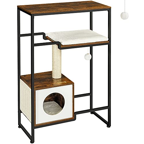 Entspannte Katzen, stilvolles Wohnen – Der Feandrea Kratzbaum: 2-in-1-Möbel für Katzenliebhaber | Hochwertiges Design in vintagebraun, perfekt für moderne Wohnräume und glückliche Katzen.