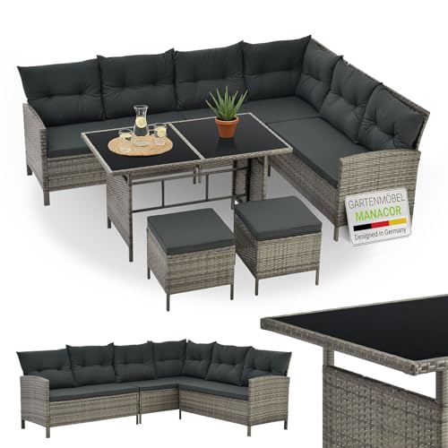 Entspannung pur: Polyrattan Lounge Manacor - wetterfest und großzügig für bis zu 7 Personen - ideal für Gartenpartys und gemütliche Abende im Freien - Grau-meliert