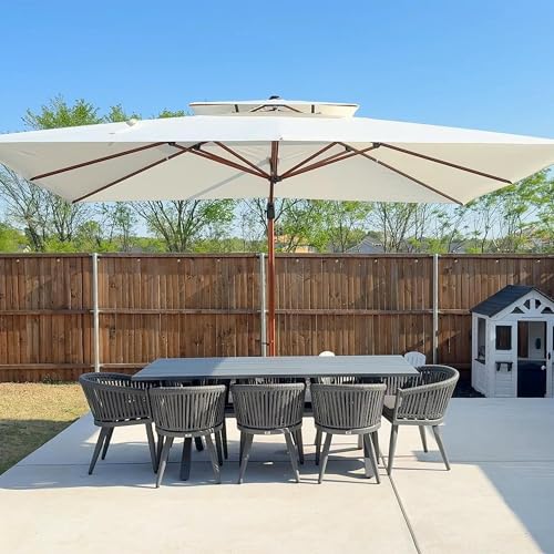 Sonnenschutz Deluxe – Großer rechteckiger Ampelschirm in eleganter Holzoptik – Perfekt für den Garten – 360° drehbar – Einfache Bedienung mit Kurbel – Genießen Sie den Sommer im Schatten.