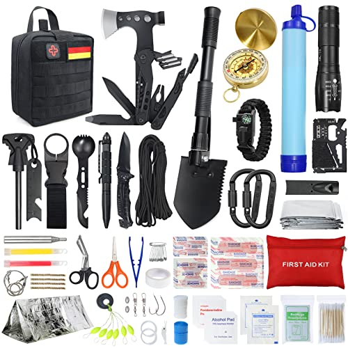 Ultimatives Outdoor Survival Kit – 180PCS Notfallausrüstung inkl. Erste Hilfe Set & Wasserfilter – Perfekt für Männer beim Camping, Abenteuer und Wandern – Ein Must-have für alle Outdoor-Fans!