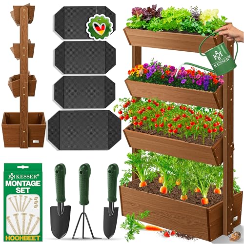 Vertikales Hochbeet für vielfältige Pflanzmöglichkeiten – Platzsparendes Premium-Design für Hobbygärtner – Ideal für Balkon und Terrasse – Inklusive praktischem Gartenvlies und Schaufelset – Perfekt für Blumen, Gemüse und Kräuter.