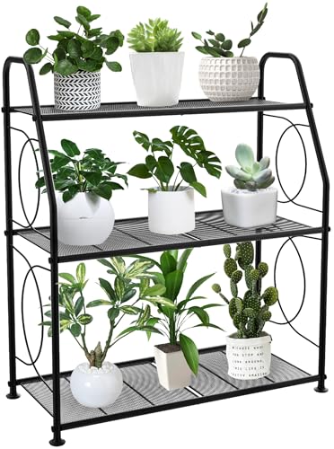 Stilvoller VyGrow Pflanzenständer – Perfekte Präsentation für Ihre Pflanzen! 3-stufiges Regal für Innen- und Außenbereich, Robustes Metall, Ideal für Wohnzimmer, Balkon und Garten, Schwarz