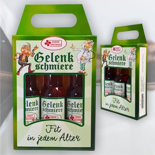 Kräuterlikör Trio für fitte Gelenke im Ruhestand – Erfrischend & stärkend – Perfektes Geschenk für Rentner Opa – Humorapotheke Spaßmedizin – 3 x 0,02l 32% vol. alk.
