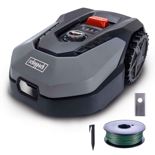 Sorgenfreie Rasenpflege mit dem Scheppach Mähroboter RLM500W für bis zu 500 qm² – Präzises Mähen dank 18cm Schnittbreite und 20-60 mm Schnitthöhe – Ideal für Gartenliebhaber mit Regensensor und App-Steuerung