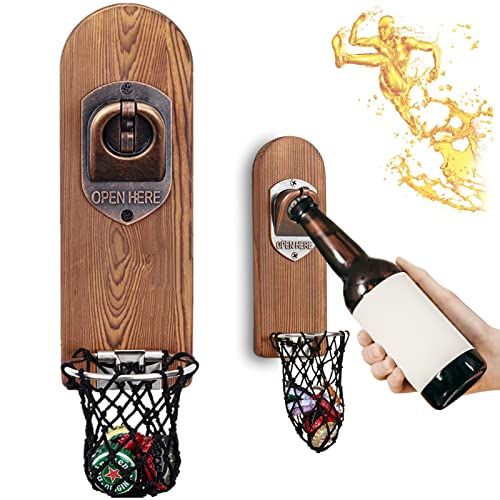 Praktischer Flaschenöffner mit Magnetwand – Nie mehr Kronkorken im Haus! – Perfektes Geschenk für Männer – Stylisches Design aus Vintage Holz – Ideal für Weihnachten oder Geburtstage.