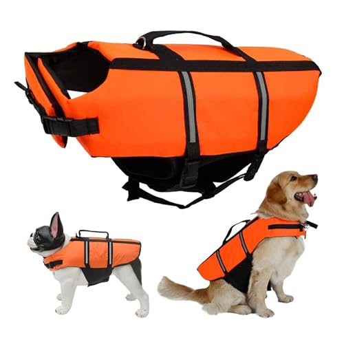 Sicherheit und Spaß im Wasser – FainFun Schwimmweste Hund Orange | Ripstop-Material für Klein und Groß Hunde | Verstellbar mit starkem Auftrieb und Rettungsgriff | Ideal für Wassersport und Schwimmabenteuer