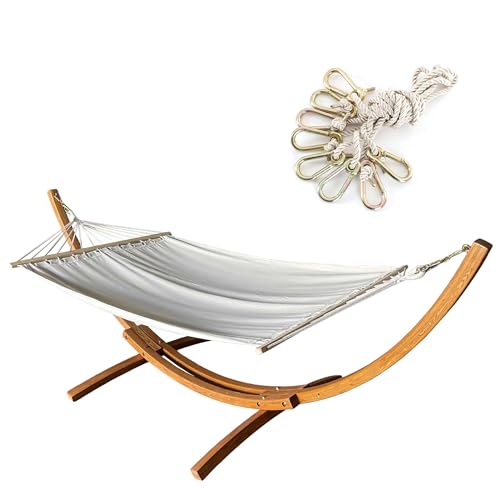 Entspannung pur im Garten – Wetterfeste Hängematte mit Gestell für Outdoor-Fans | Stabiles Holzgestell, sicherer Halt, gemütliches Liegen | Perfekt für Sonnenanbeter und Entspannungssuchende