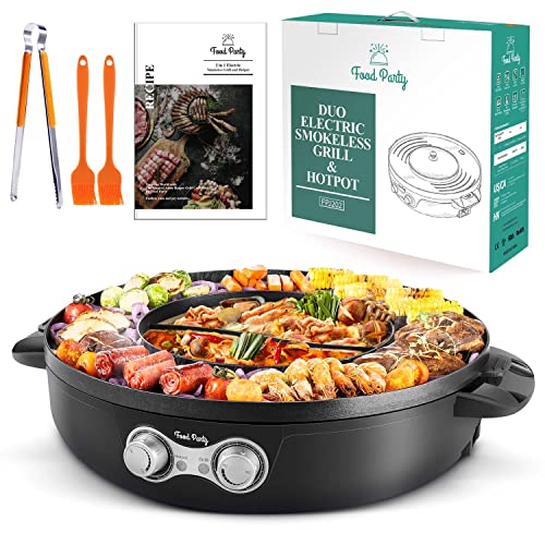 Elektrischer Hot Pot und Grill – Perfekt für gesellige Food Partys – Für Indoor Korean BBQs oder Thai Barbecues – 220V, 2200W Leistung, abnehmbare Kochplatte, XXL-Größe für 8 Personen.