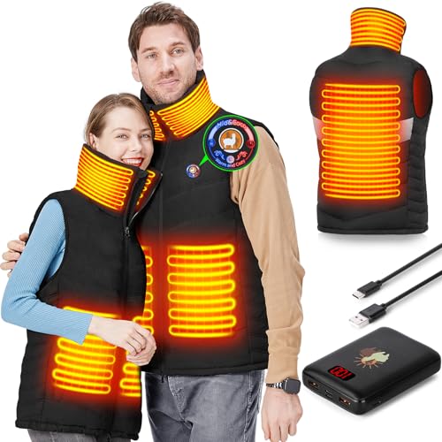 Wasserdichte beheizbare Heizweste – 10 Stunden Betriebsdauer – Outdoor-Enthusiasten | Beheizbare Jacke mit Powerbank – Dual-Schalter – Ideal zum Klettern, Wandern, Camping – XL-Größe für Herren und Damen.