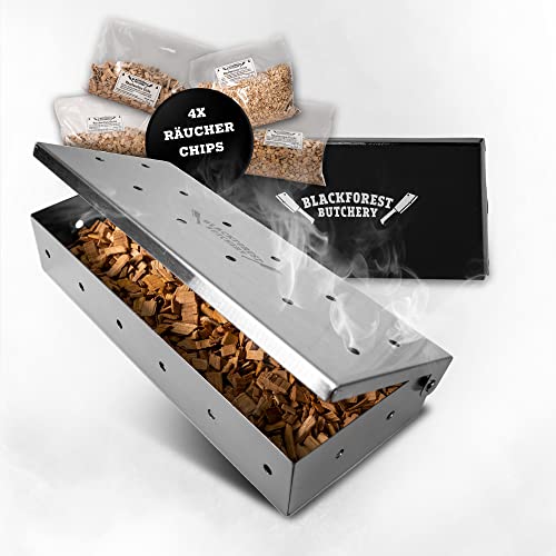 Authentisches Grillvergnügen – Erleben Sie echtes Smokergrill-Flair mit dem Schwarzwald Metzgerei Räucherbox Set! Perfekt für Fleisch, Fisch und Gemüse auf Holzkohle-, Elektro- und Gasgrills.
