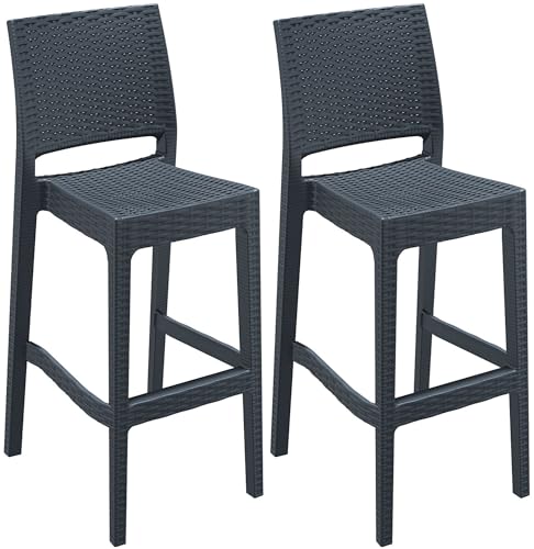 Modernes Design für Ihren Außenbereich – Stapelbare Barhocker Jamaica mit Fußstütze in Rattan-Optik für entspannte Stunden im Freien. Perfekt für Gartenpartys und Terrassen.