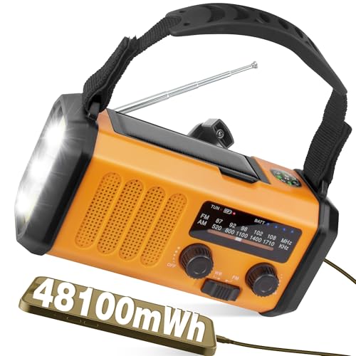 Solar Kurbelradio – Notradio mit 13000mAh Batterie – Notfall-Set für Outdoor-Fans – 700LM LED Taschenlampe – Aufladbare Powerbank – SOS Alarm – Kompass – Ideal für Stromausfälle und Survival