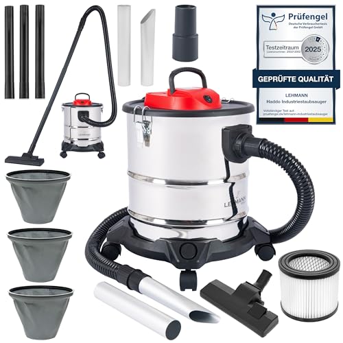 Effizienter Lehmann Haddo Industriestaubsauger 2000W – Zuverlässiger Aschesauger für Kamin – Ideal für Kaminsauger Ascheschlucker – Nass Trockensauger mit 20 Liter Edelstahltank, Silber – Perfekt für saubere Kamine!