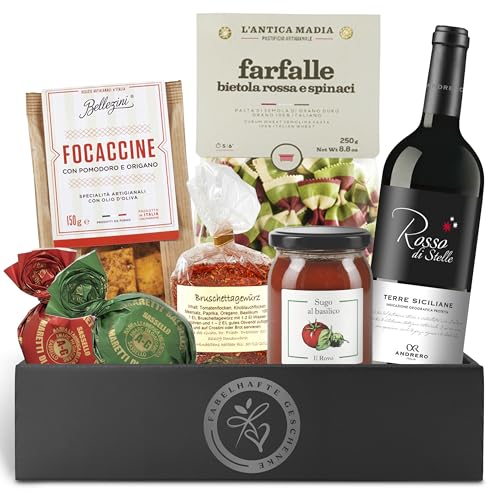 Italienische Genussmomente im Geschenkkorb – Rotwein und delikate Köstlichkeiten aus Italien | Perfektes Geschenk für Genießer zum Geburtstag, Weihnachten oder als Dankeschön für Männer & Frauen.