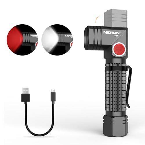 NICRON B74T Rotlicht und LED Taschenlampe, 90 Grad Drehbar Kopf Magnetic Basis 700 Lumen Wiederaufladbar IP65 Wasserfest für Angeln Nachtbeobachtung Outdoor