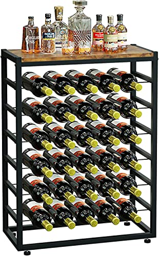 Weinregal – Platz für 30 Flaschen – Perfekt für Keller, Bar und Lagerraum | Vintage Weinständer aus Metall – Stilvoller Flaschenhalter mit Tischplatte – Robust und praktisch – 59 x 30 x 88 cm – Vintagebraun-schwarz