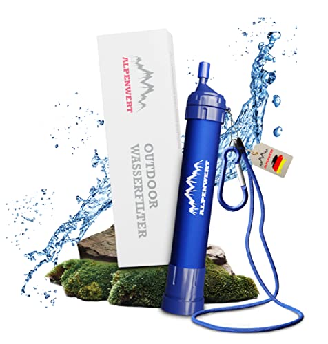 Frisches Wasser überall - ALPENWERT Wasserfilter Outdoor | Filtert 4000 Liter Wasser | Beseitigt 99,99% aller Keime und Bakterien | Ideal für Outdoor-Abenteurer, Camper und Wanderer.