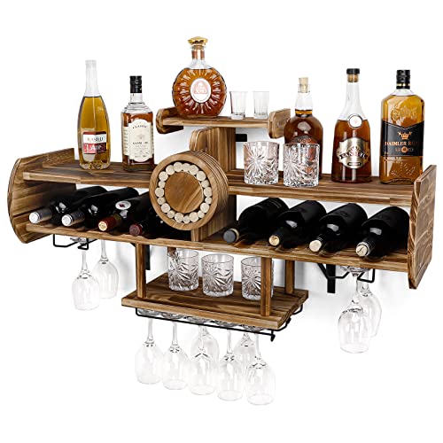 Stilvolles Weinregal aus beflammt Holz – Platz für 20 Flaschen und Gläser – Perfekt für Weinliebhaber und Vintage-Fans – Ideales Geschenk für die Hausbar – Ein Hauch von Nostalgie.