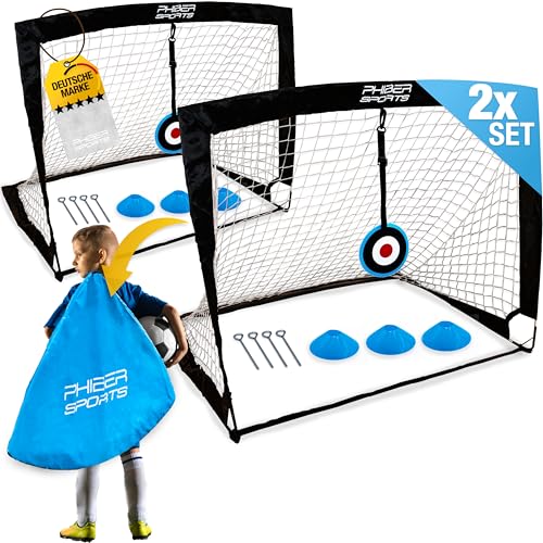 Fußballspaß für die Kleinen – Robustes 2er Fußballtor Kinder Set mit Zubehör | Leicht aufzubauen und zu transportieren | Perfekt für Garten, Park oder Strand | Ideal für angehende Fußballstars.
